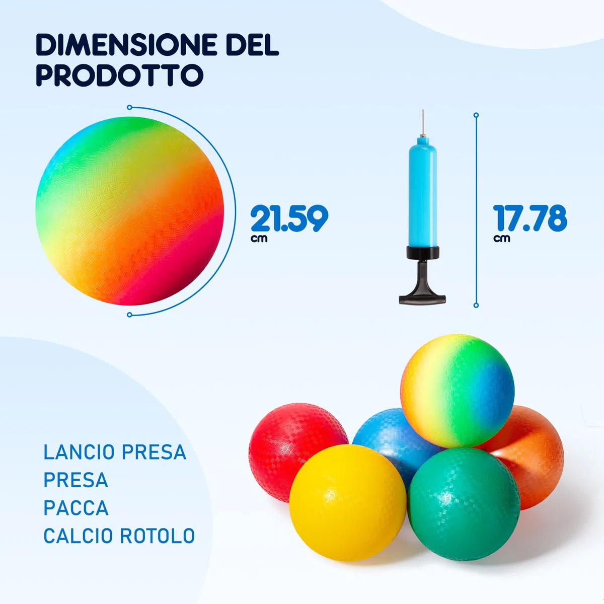 U&C Planet Confezione da 6/12 palloni da gioco da 8,5 pollici Set di palloni da calcio Palla prigioniera con pompa Gaga Ball Pallamano Soft Boucy Balls Bambini Palle arcobaleno