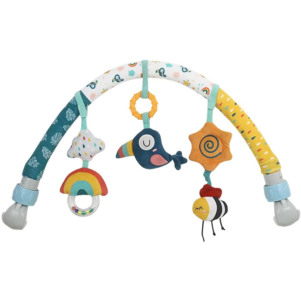 caterbee Barra Giocattolo per Dondolo per Bambini, Giocattolo per Passeggino, Accessorio per Culla e Barra attività per Passeggino, Arco da Viaggio, Giocattoli per Culla per Bambini Piccoli. (Sky)