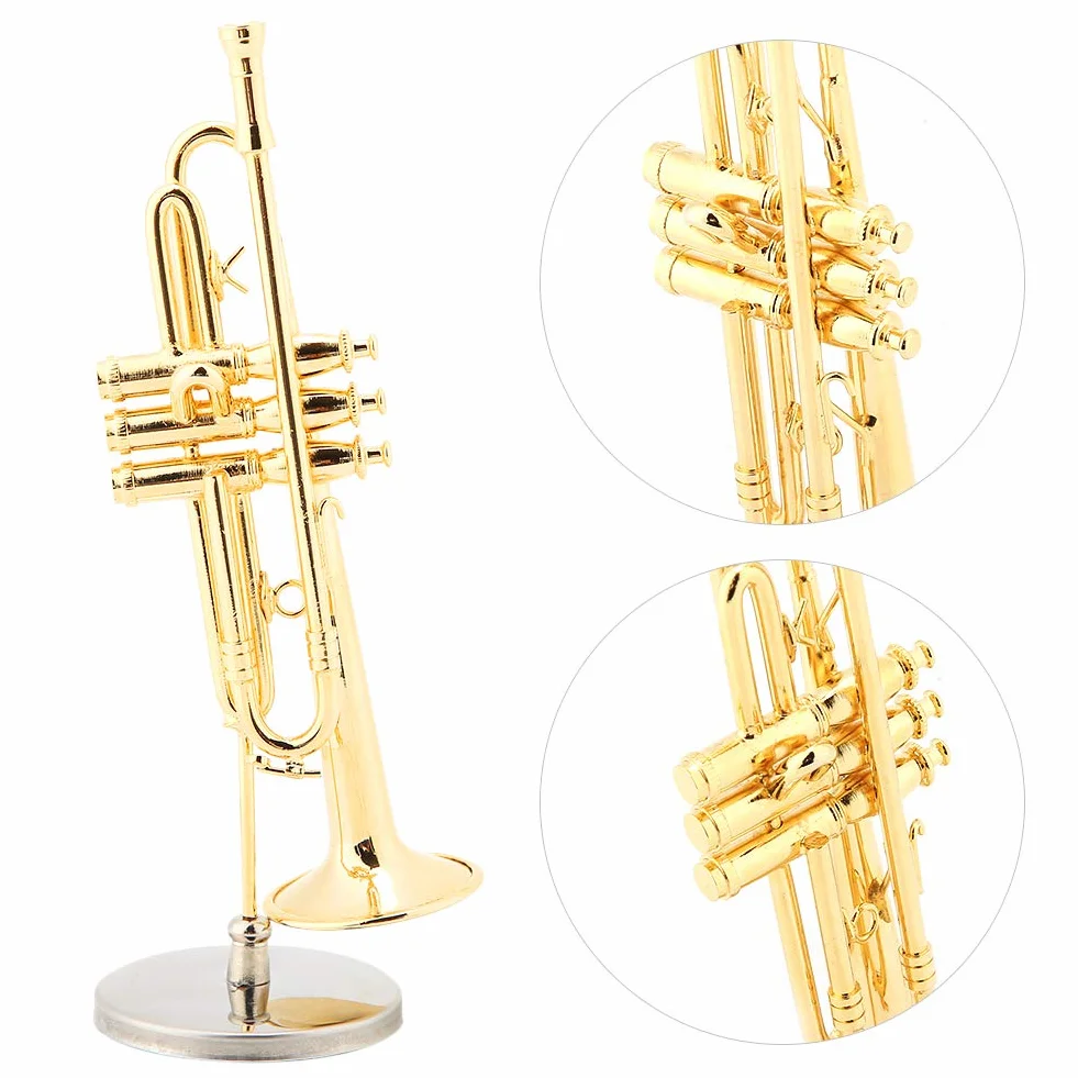 Modello di Tromba in Miniatura, Replica della Tromba Mini Strumento Musicale in Plastica con per Supporto Modello di Strumento Placcato Oro Ornamenti Musicali