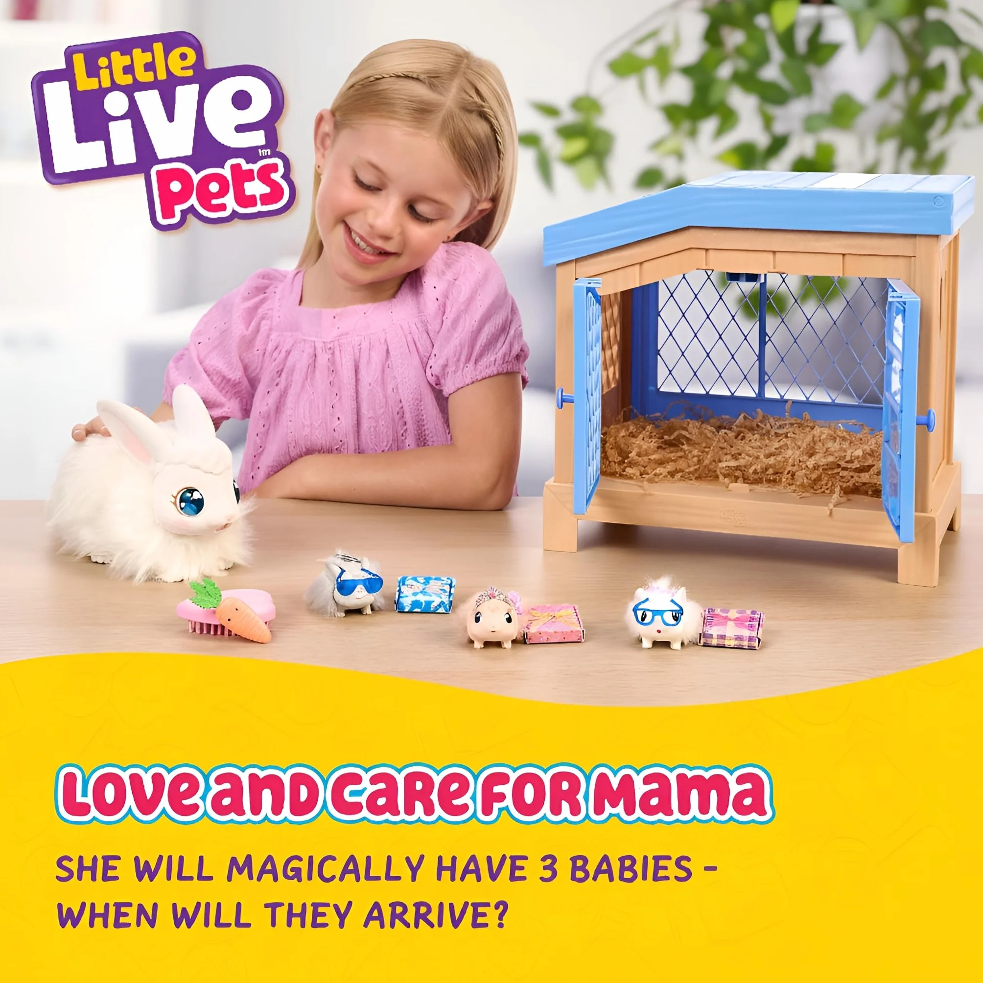 Little Live Pets Mama Surprise - Bunny Feed & Nurture Mama Mama Magically Has 3 Babies! Interactive Mama Bunny and Hutch Playset 20+ Suoni e reazioni Vestire i bambini con accessori per bambini dai 4