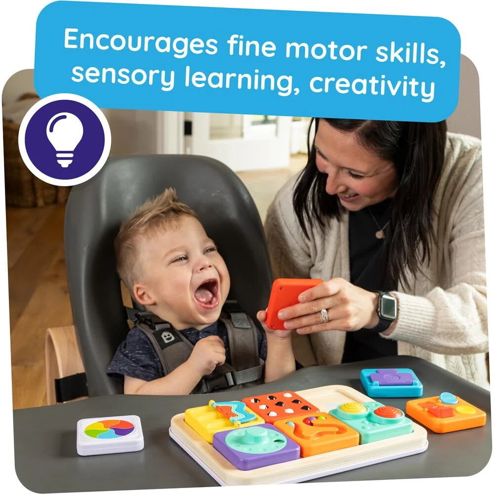Fat Brain Toys PlayTab Set Essenziale, Tavola per Attività Sensoriali Magnetica, Abilità Motorie, Gioco Portatile, Giocattolo Educativo per Bambini Piccoli, Texture e Ingranaggi per Bambini dai 12