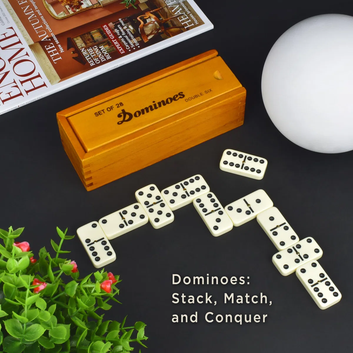 Queensell Juegos de Mesa - Domino per adulti, giochi da tavolo classici, doppio 6 domino per famiglie per bambini e adulti, set di 28 tessere standard con custodia in legno