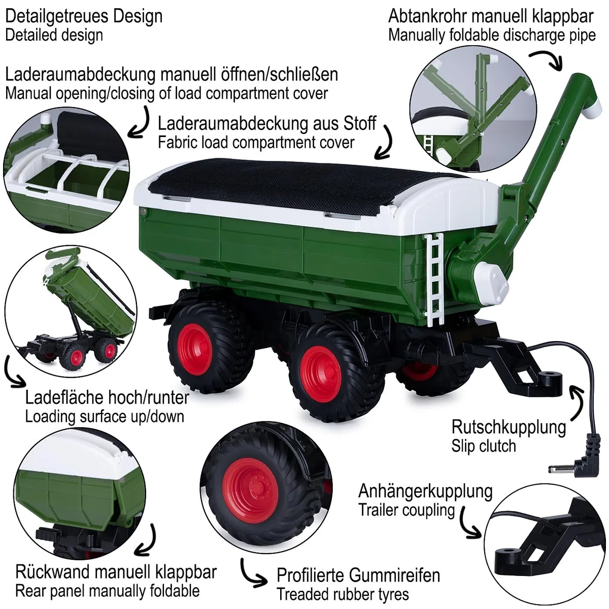 JAMARA 423268 - Carrello di sovraccarico verde per trattore radiocomandato MB-trac 1000 1:24S, accessorio agricolo, regalo per bambini