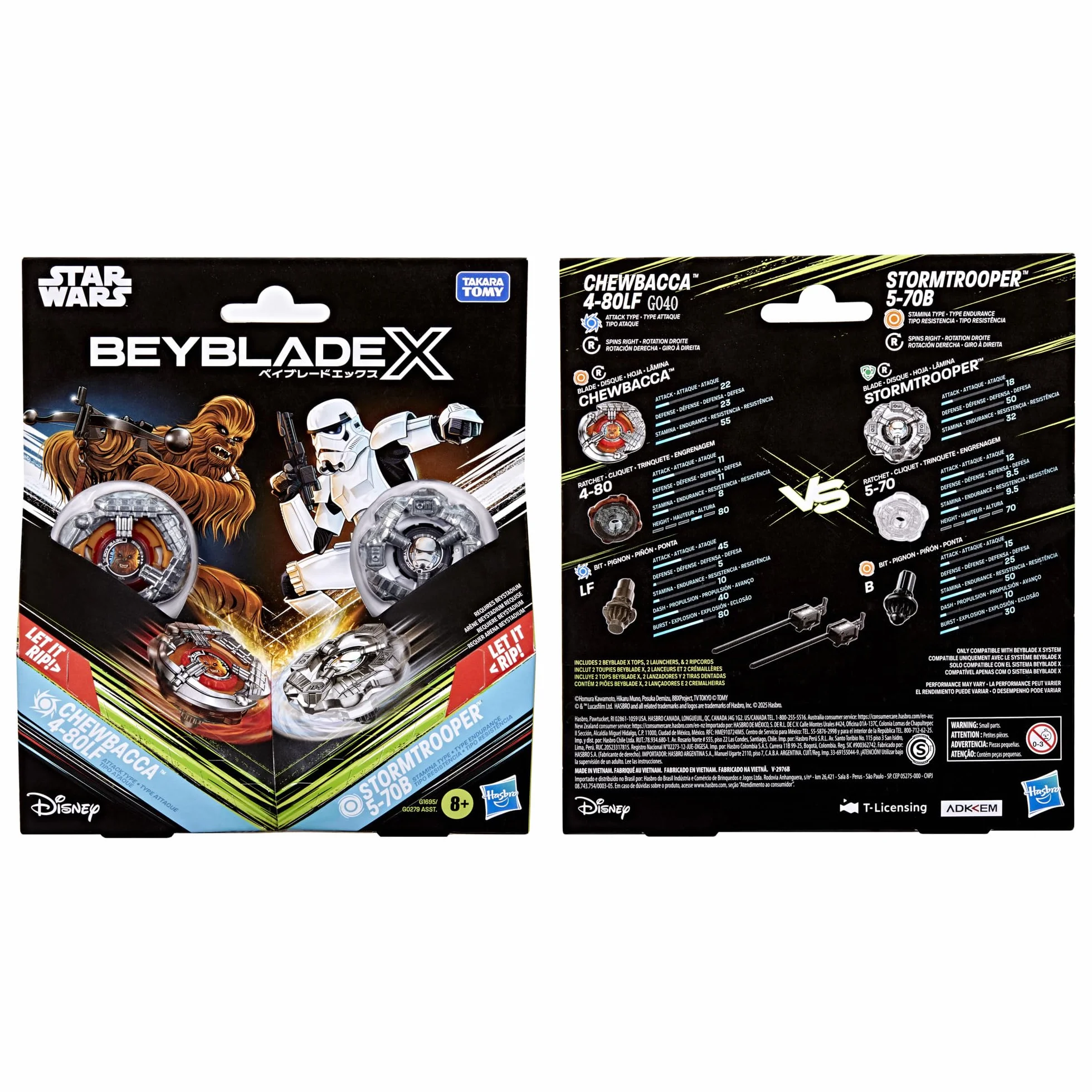 Hasbro Beyblade X in collaborazione con Star Wars, Chewbecca 4-80LF vs. Assaltatore 5-70B