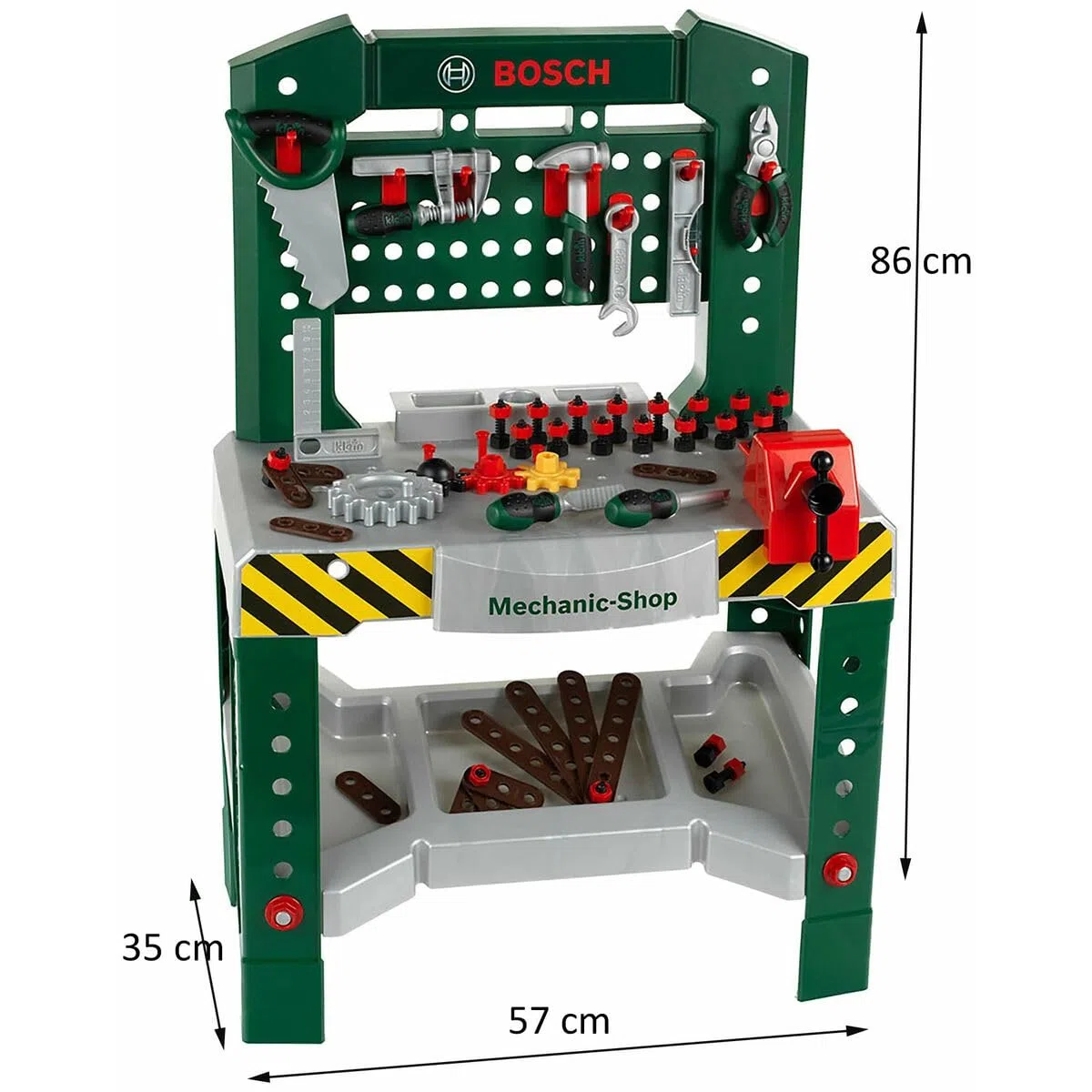 Theo Klein 8574 Banco da Lavoro Bosch da 77 Pezzi con cacciavite, Chiave Inglese, Martello e Molto Altro, Piano di Lavoro con Funzione, 57 x 35 x 86 cm, Giocattolo per Bambini a Partire dai 3 Anni