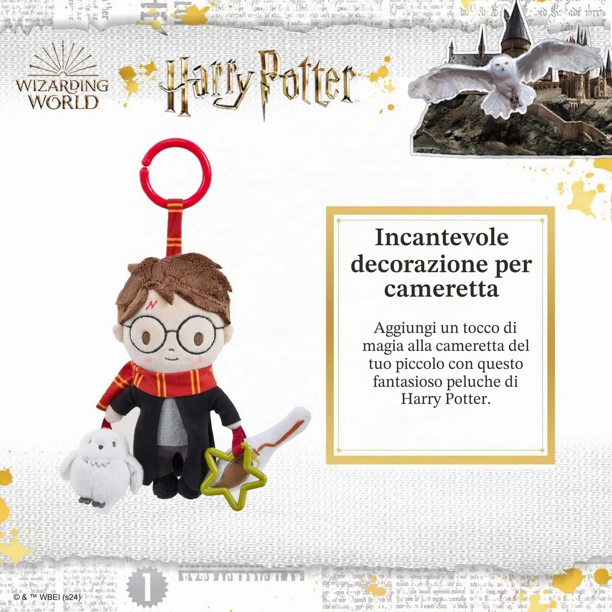 Harry Potter On the Go Activity Toy - Carrozzina e passeggino con clip giocattolo per neonati con scopa increspata e gufo che squittisce, giocattolo sensoriale di Harry Potter per bambini, accessorio