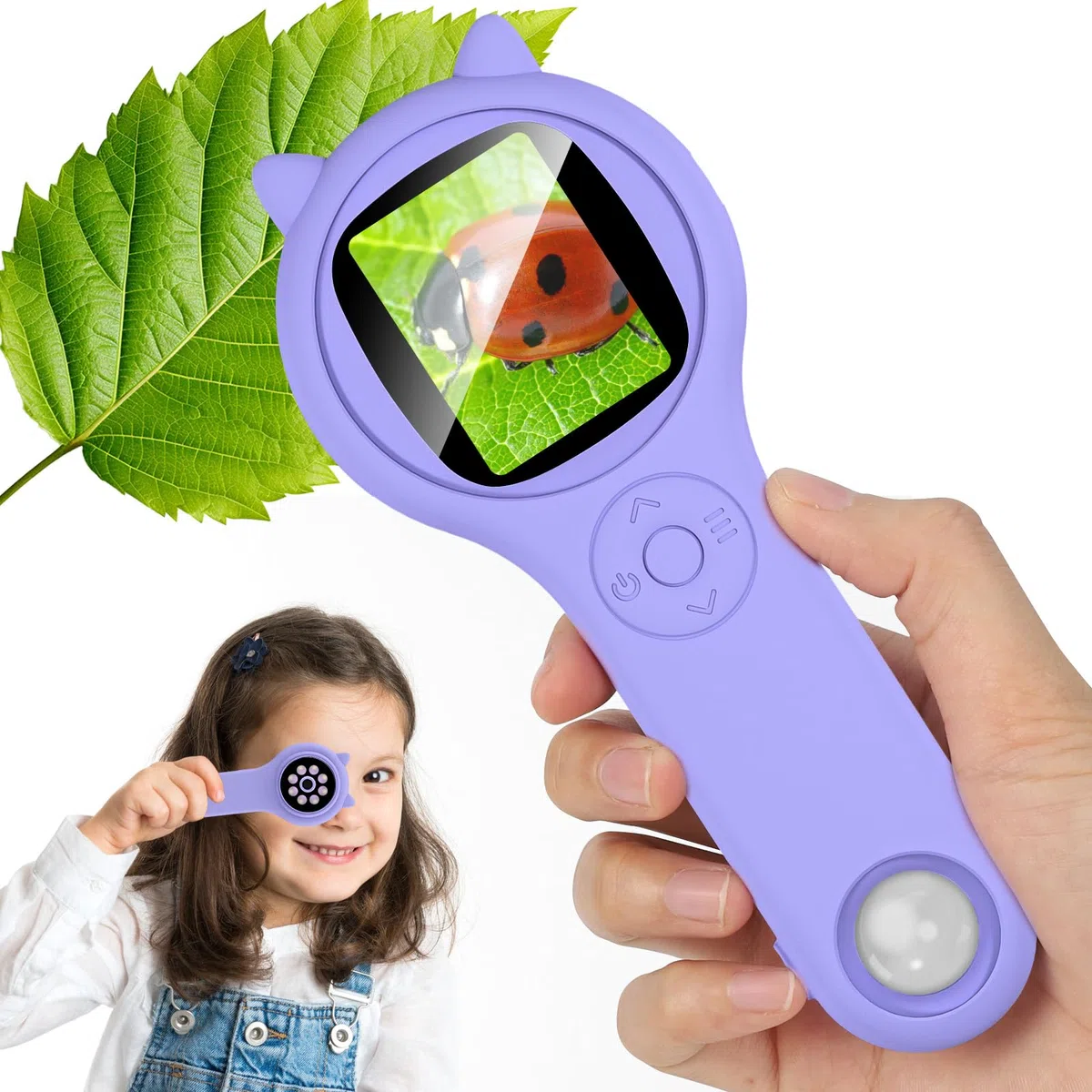 Microscopio per bambini, Vankarr microscopio portatile 500X con schermo IPS 2,0", giocattolo educativo per microcosmo, appassionati di scienza, compleanno, Natale, Viola