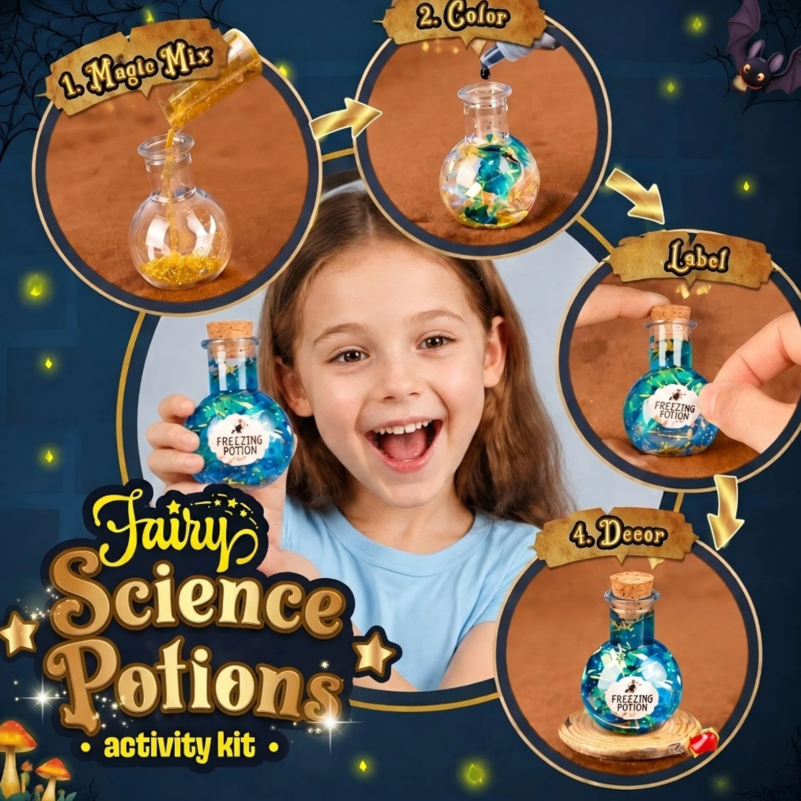 Mostof Kit di pozioni da mago per bambini, miscela 20+ pozioni magiche da fata con calderone magico, giocattolo creativo regalo di compleanno