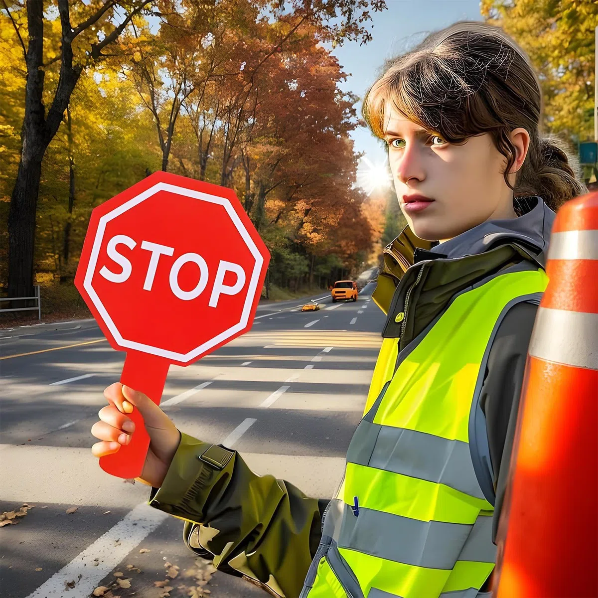 Segnale And Go - 10 Segnali Stradali | Paletta Avviso Impermeabile Doppia Faccia con Manico per Controllo Parcheggio Traffico e Attività Sicurezza Bambini