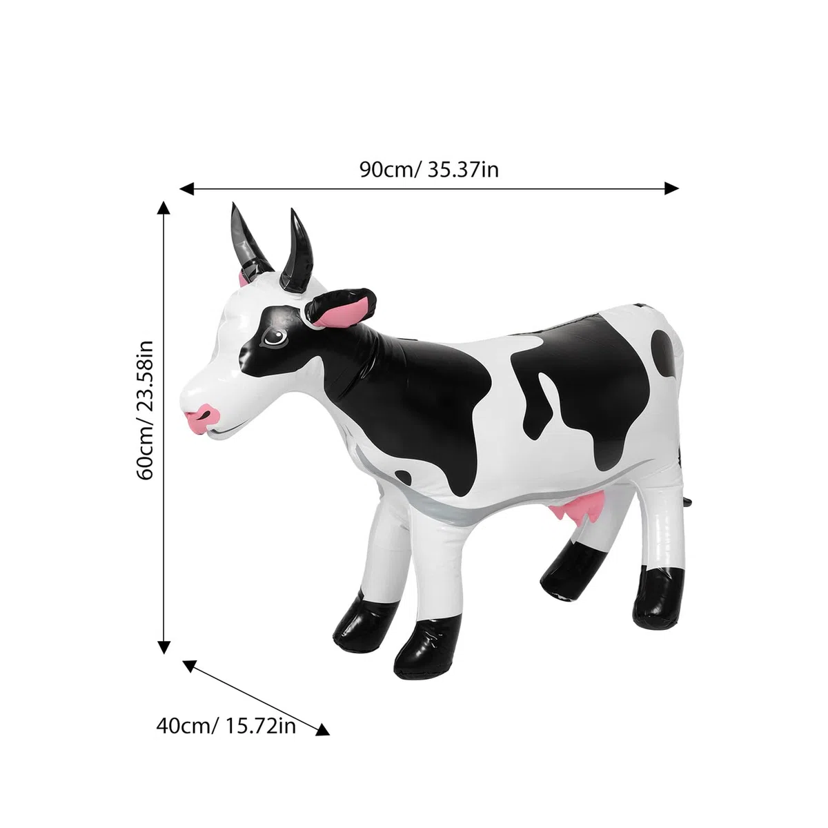 Mucca Gonfiabile Grande 90 Cm Bianca per Feste a Tema Animali da Fattoria, Giocattolo Gonfiabile Sicuro per Adolescenti, Decorazioni Gonfiabili da Giardino per Esterni