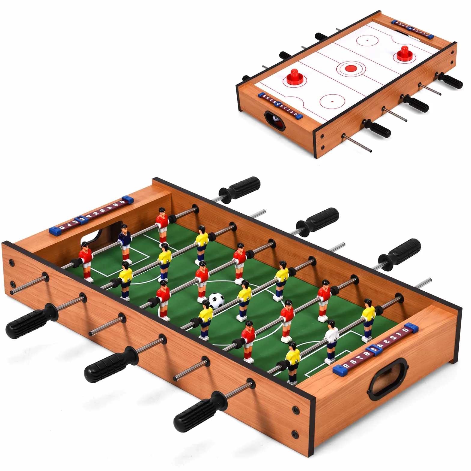 HOMASIS 2 in 1 Tavolo Multigioco per Bambini in Legno, Calcio Balilla e Air Hockey da Tavolo, Biliardino per Bambini e Adulti da Casa, Bar, Ufficio, Feste, 69 x 36 x 10 cm