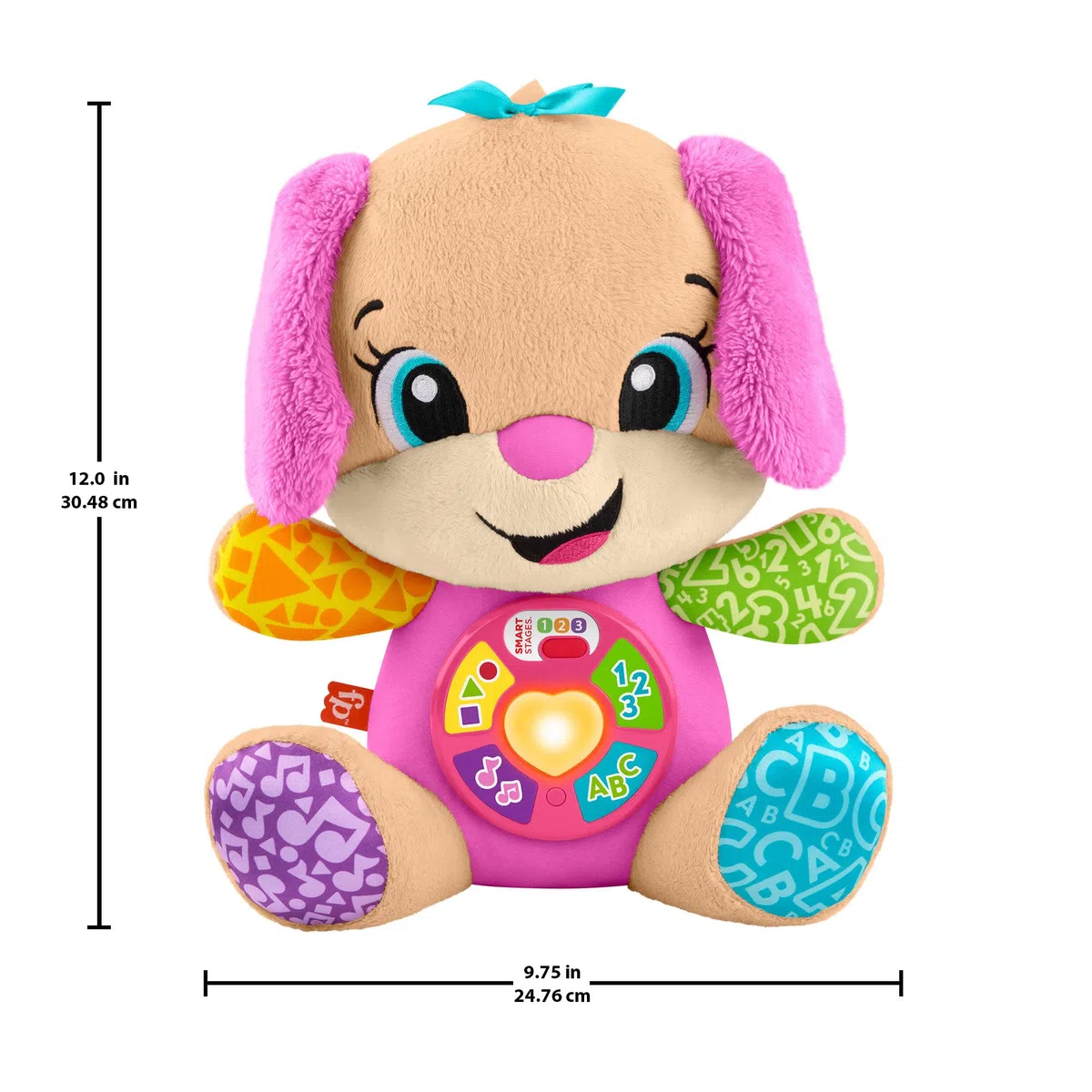 Fisher-Price Giocattolo per l'apprendimento dei Neonati Ridi e Impara Peluche Musicale Sis Smart Stages Rosa; per Bambini dai 6 Mesi in su, multilingue: Italiano, Spagnolo, Portoghese, Inglese, JFD35