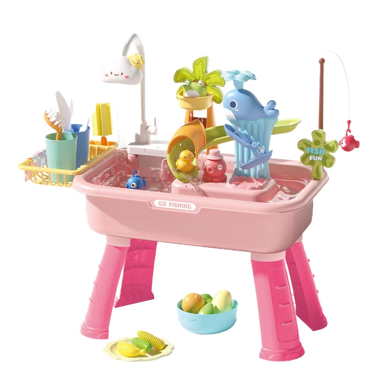 xMesa de Agua para Niños - 4 in 1 de fregadero eléctrico | Set de juego de simulación educativa | Las Aguas al AIRE juegan Niños y Niñas | Mesa de actividades de Agua amigable para Los v