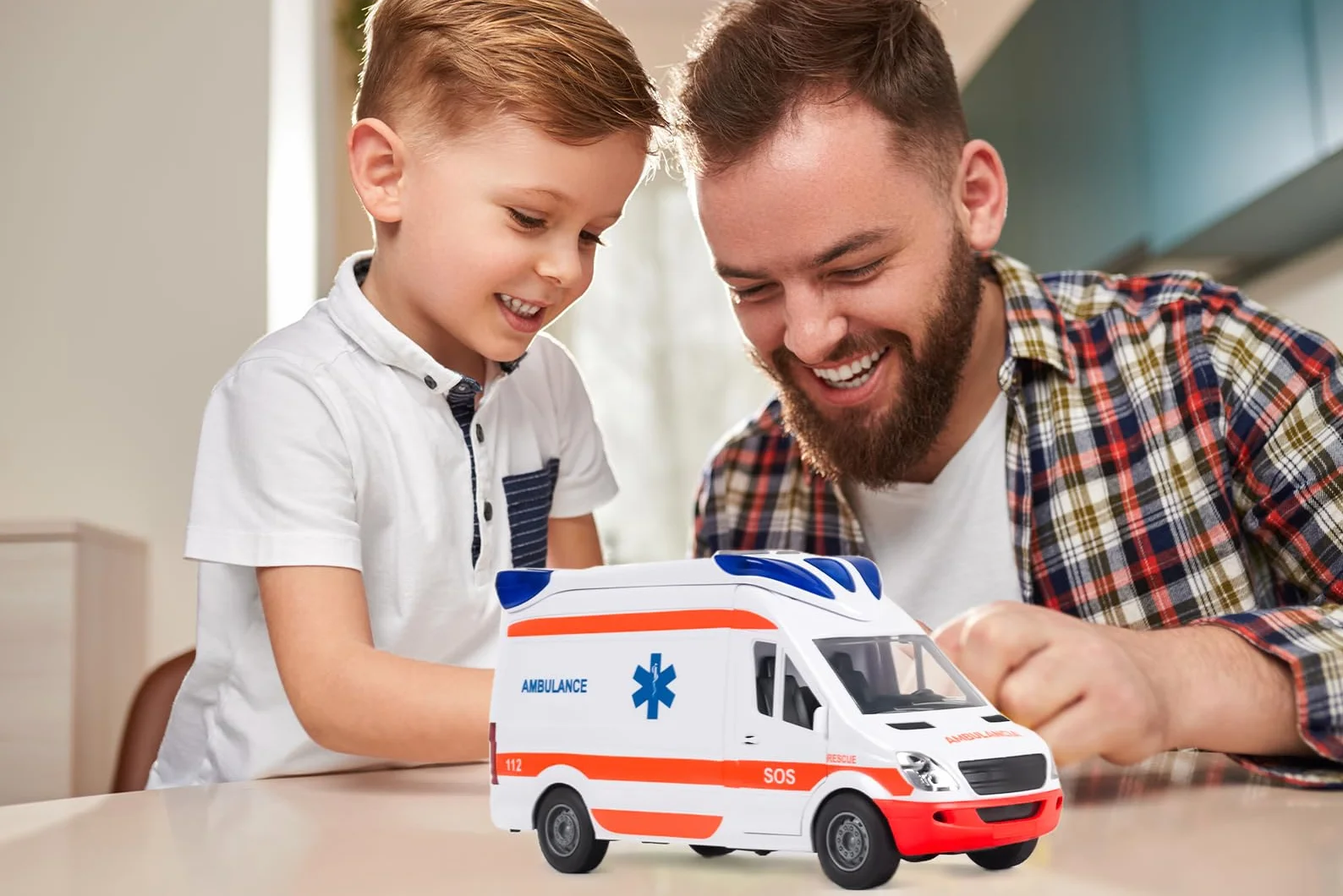CELMAN Automobile giocattolo Medical Responder, camion di ambulanza con barella, portellone apribile, luce e suono, grande auto giocattolo per bambini dai 3 4 5 6 7 8 anni in su