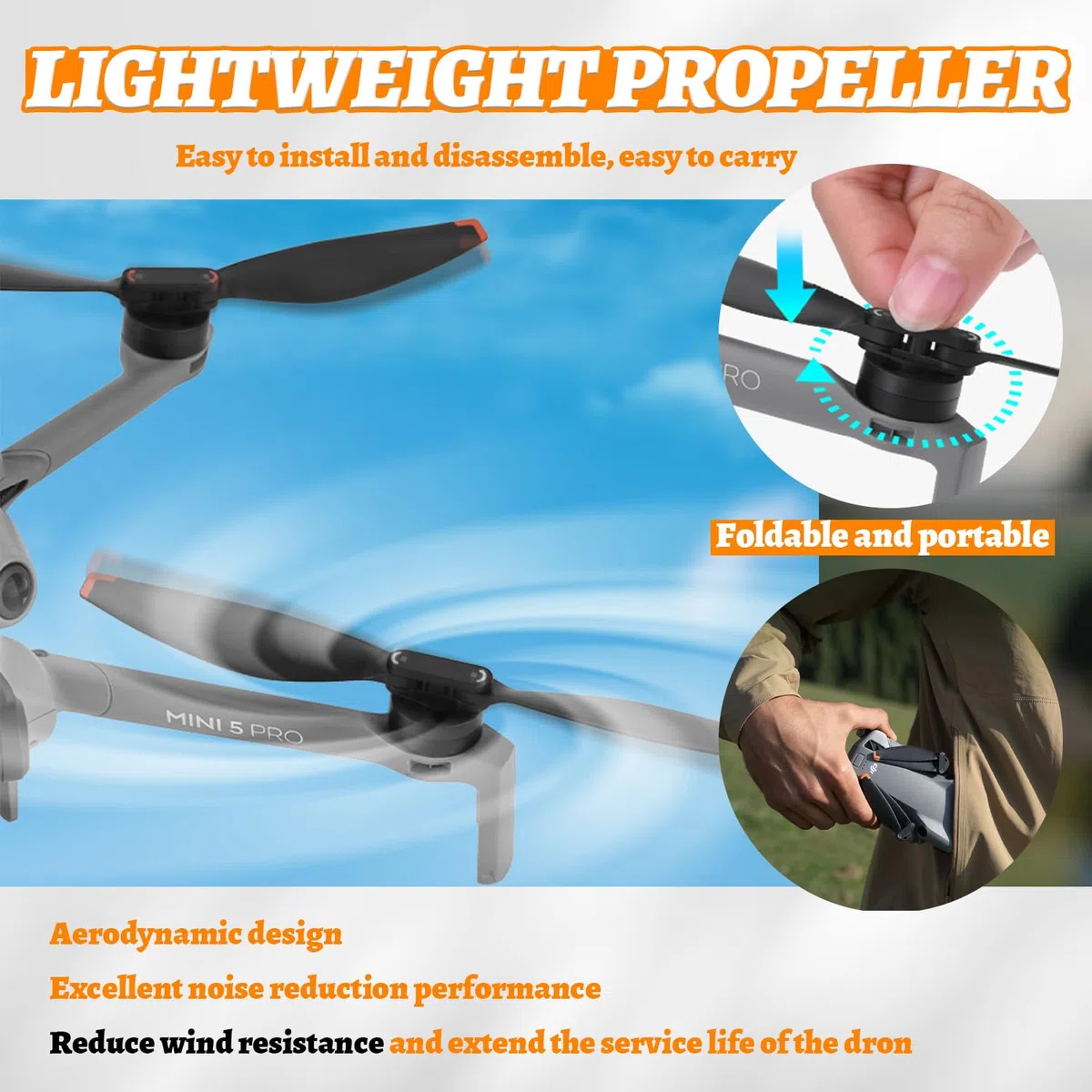 8Pezzi Eliche per DJI Mini 5 Pro Drone, Basso Rumore & Stabile Eliche, Drone Eliche di Ricambio