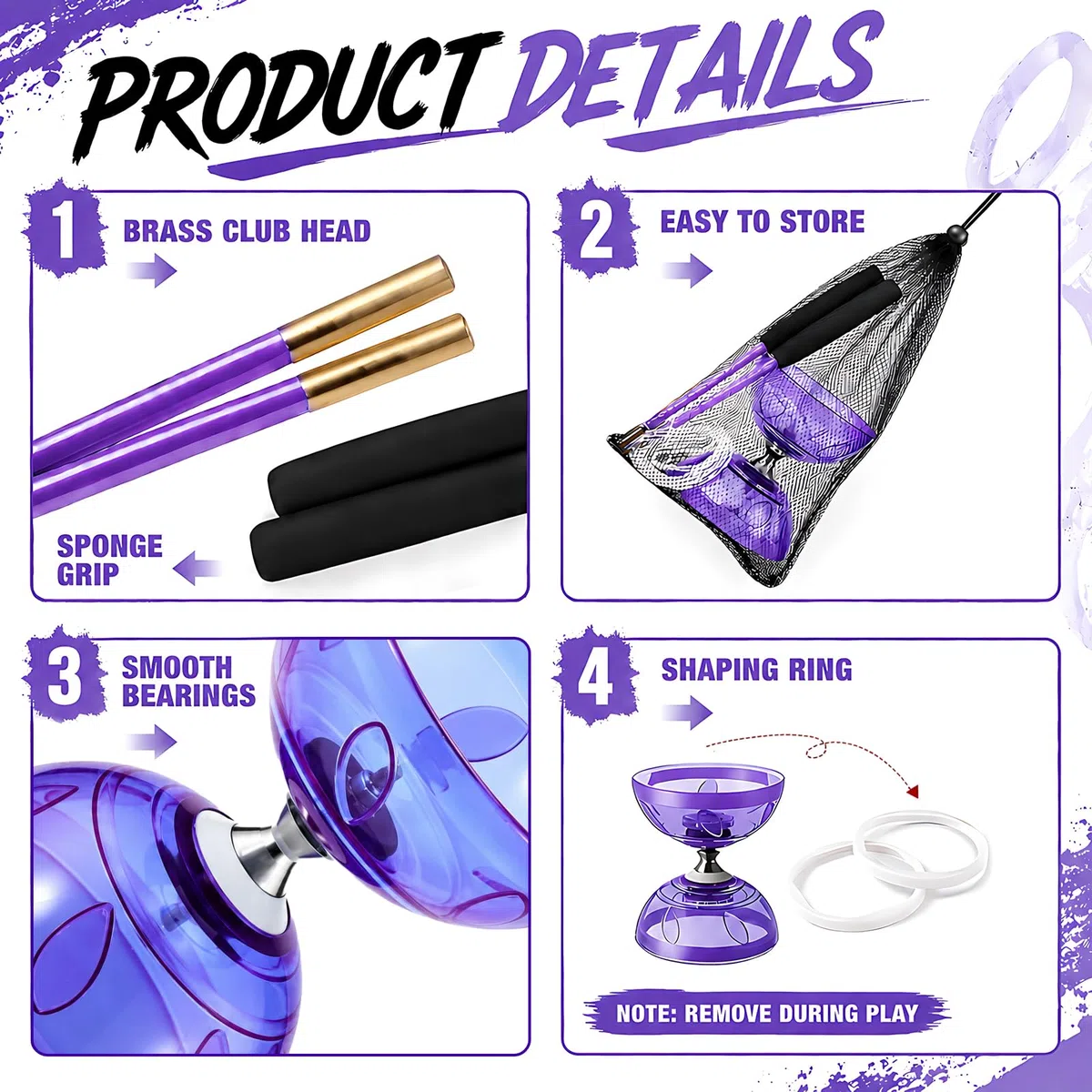 Diabolo Con Cuscinetti A Sfera, Diablo Giocoleria Con Corda Da 10 M, Diabolo LED, Set Da Giocoleria Per Principianti, Sport All'Aria Aperta, Viola