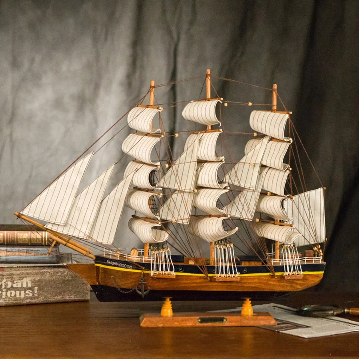 Modello di barca a vela, decorazione marittima, decorazione marittima, 34 cm, per scrivania, ufficio, soggiorno, camera da letto, ufficio (30 cm)