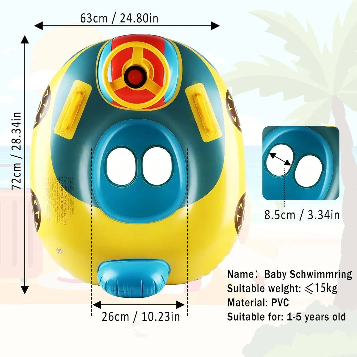 XIMEI Salvagente Neonato Bambini con Parasole, Ciambella Neonato, Salvagente Gonfiabile per Bambini, Gonfiabili con Sedile, Piscinetta Gonfiabile Bambini Volante con Clacson 12 a 48 Mesi (A)