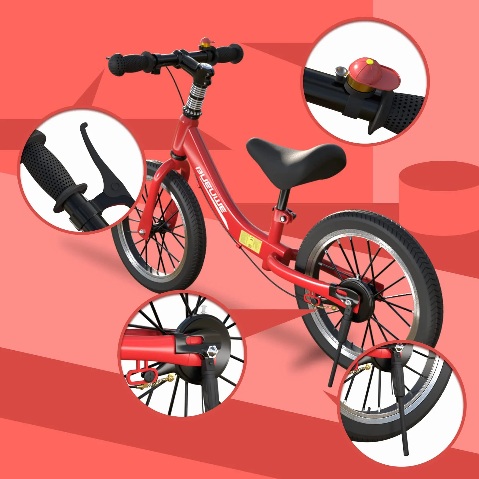 Bici Senza Pedali per Bambini da 2 3 4 5 6 Anni, Ruote in Gomma da 14 Pollici, Freno e Cavalletto, Massimo 40 Kg, Manubrio e Sella Regolabili, Regali di Compleanno per Bambina e Bambino