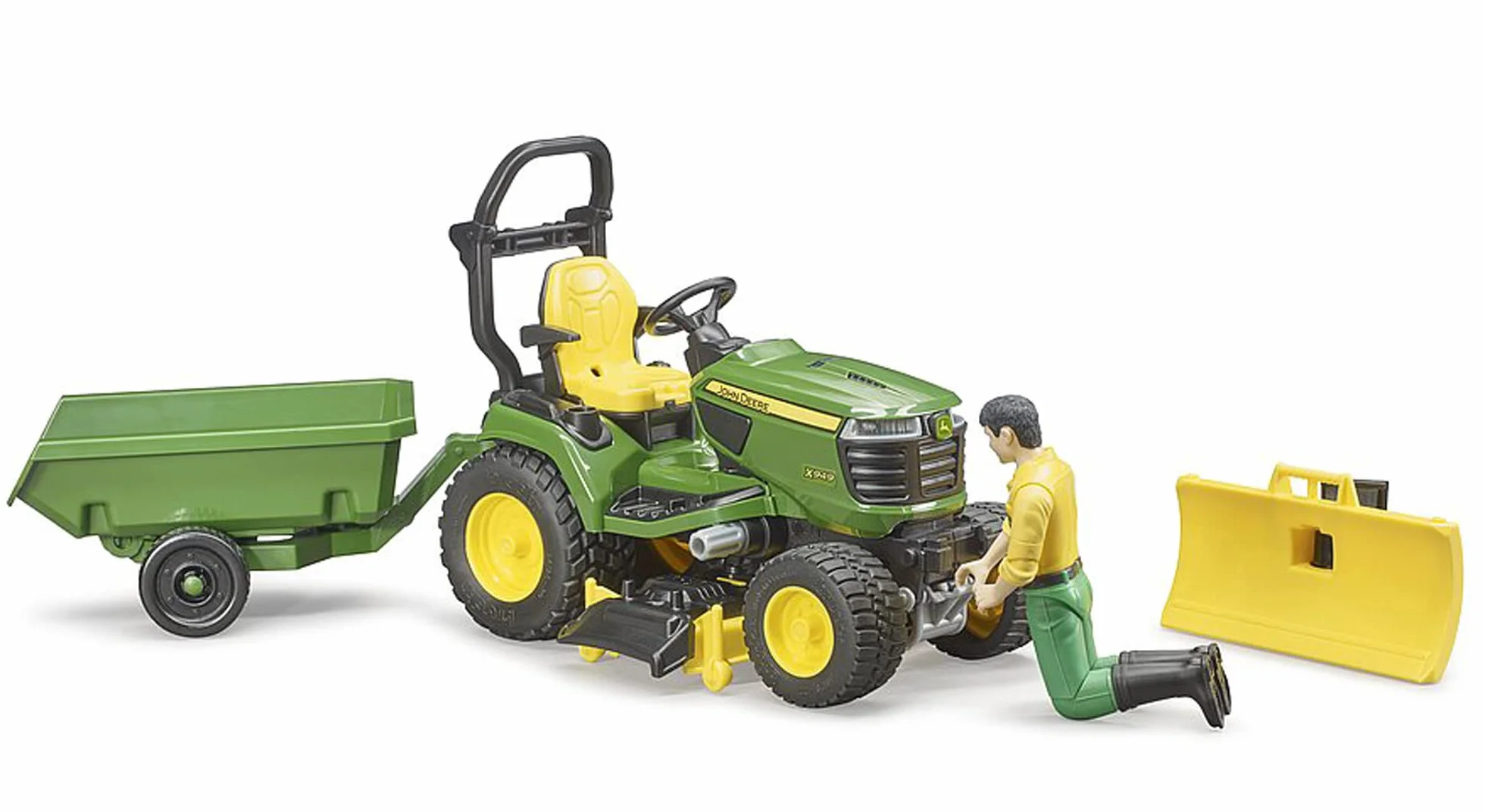 bruder 62104 - bworld trattore John Deere con rimorchio e giardiniere, trattore, figura giocattolo