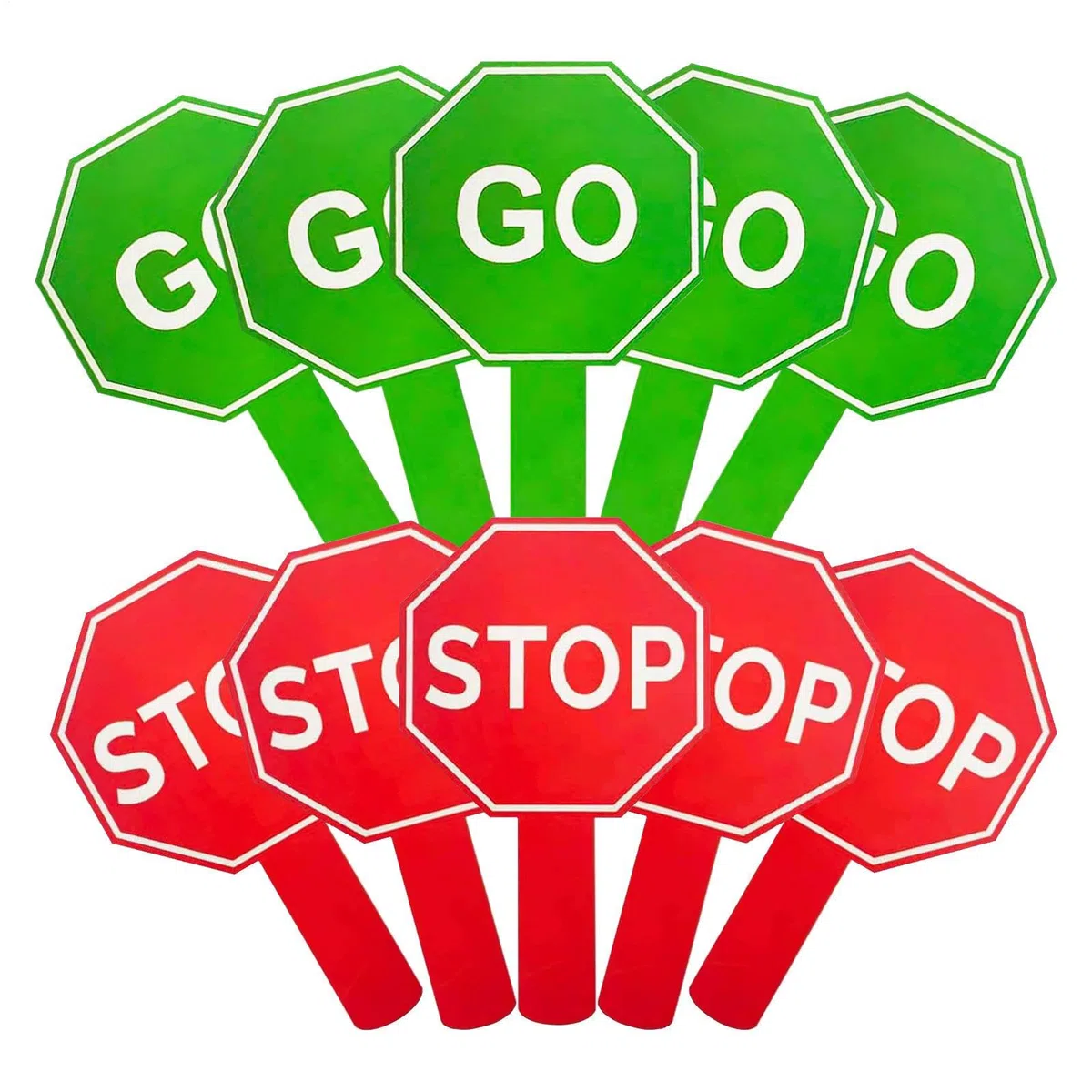 Segnale And Go - 10 Segnali Stradali | Paletta Avviso Impermeabile Doppia Faccia con Manico per Controllo Parcheggio Traffico e Attività Sicurezza Bambini