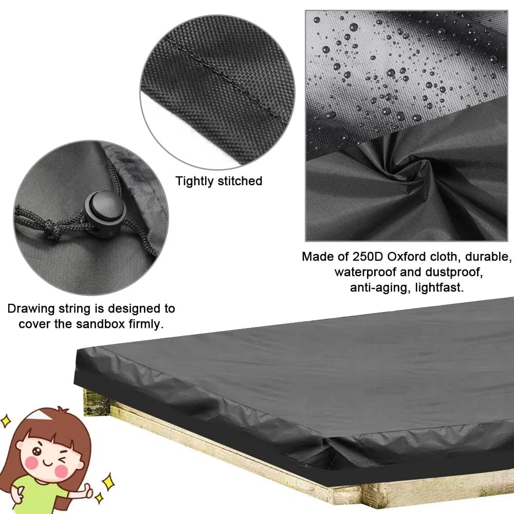 Copertura per Sabbiera Telo Copri Sabbiera 120cm x120 Protezione per Sandbox Resistente e Impermeabile Protettiva in Tessuto Oxford per Sandbox (Nero)