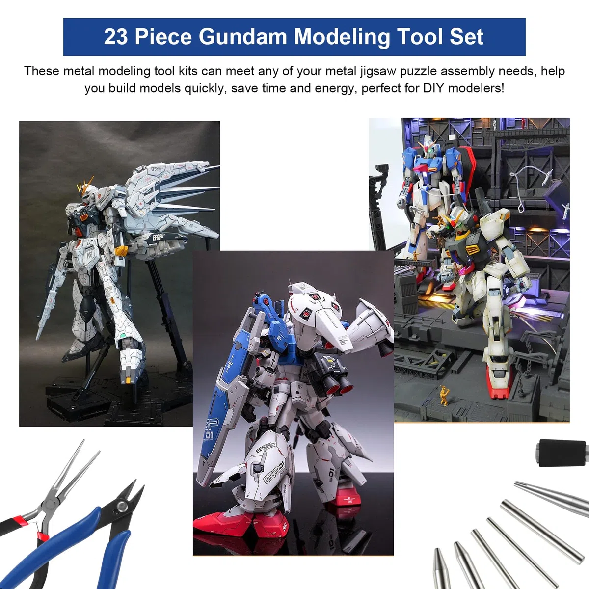 23PCS Set di strumenti per puzzle in metallo Kit per modelli in metallo Strumenti di assistenza alla piegatura per la costruzione e il fissaggio di modelli