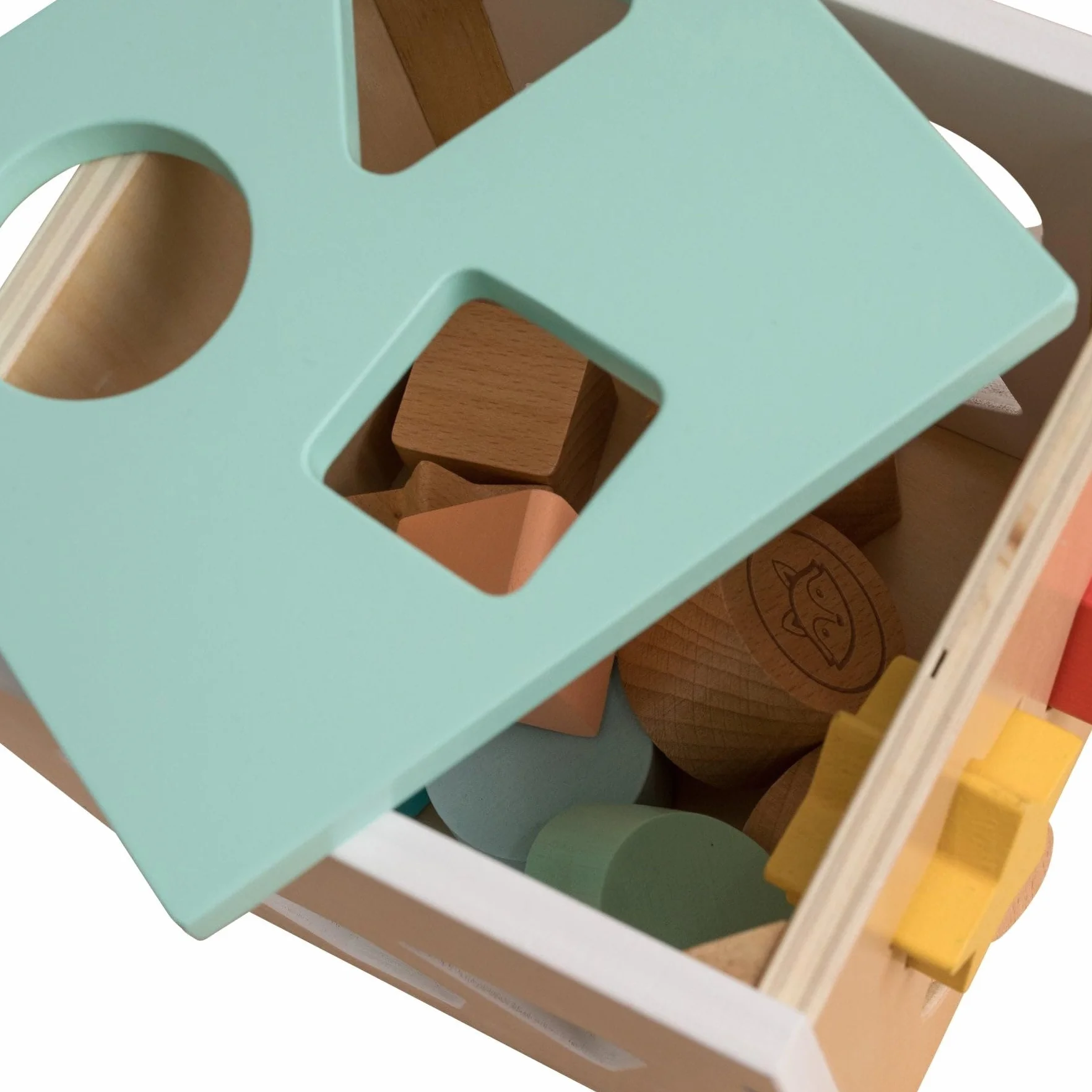 Owl & Fox OF212 - Cubo di smistamento in Legno, Giocattolo Montessori per Neonati e Piccoli a Partire da 12 Mesi, Forme assortite per Lo Sviluppo sensoriale e la risoluzione dei Problemi, in Legno