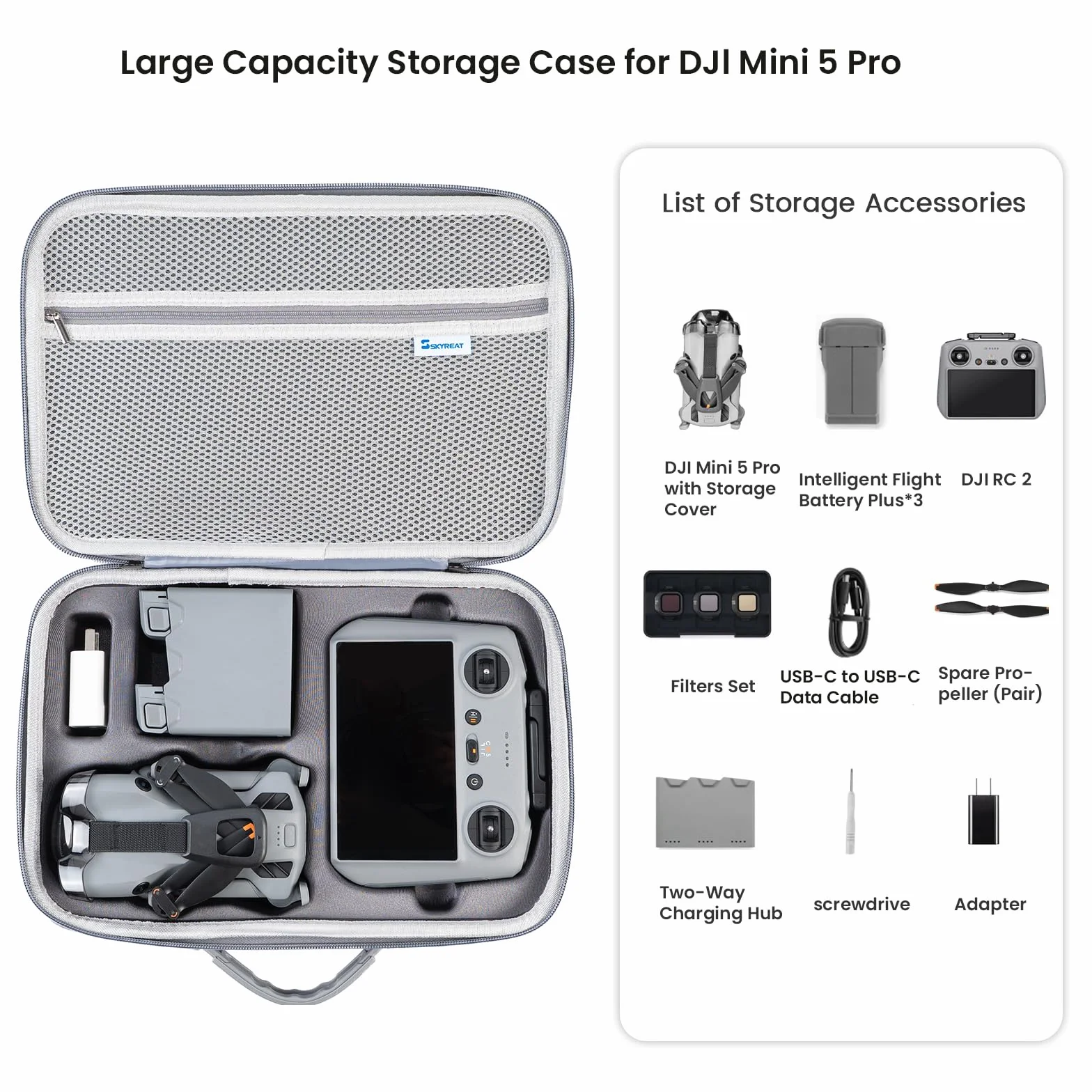 SKYREAT Mini 5 Pro, borsa portatile in pelle PU per DJI Mini 5 Pro Fly More Combo Drone RC 2 Accessori controller
