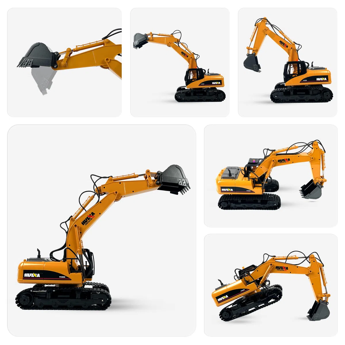 CELMAN Escavatore telecomandato – 15 canali RC escavatore ricaricabile con pala in metallo, martello demolitore e presa – scala 1:14, catene di gomma, batteria e caricatore