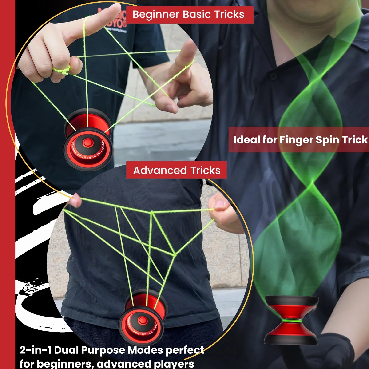 MAGICYOYO V13 JoJo professionale - JoJo responsives per bambini e YoYo unresponsive per esperti, in metallo durevole e design ibrido PC, facile per trucchi delle dita