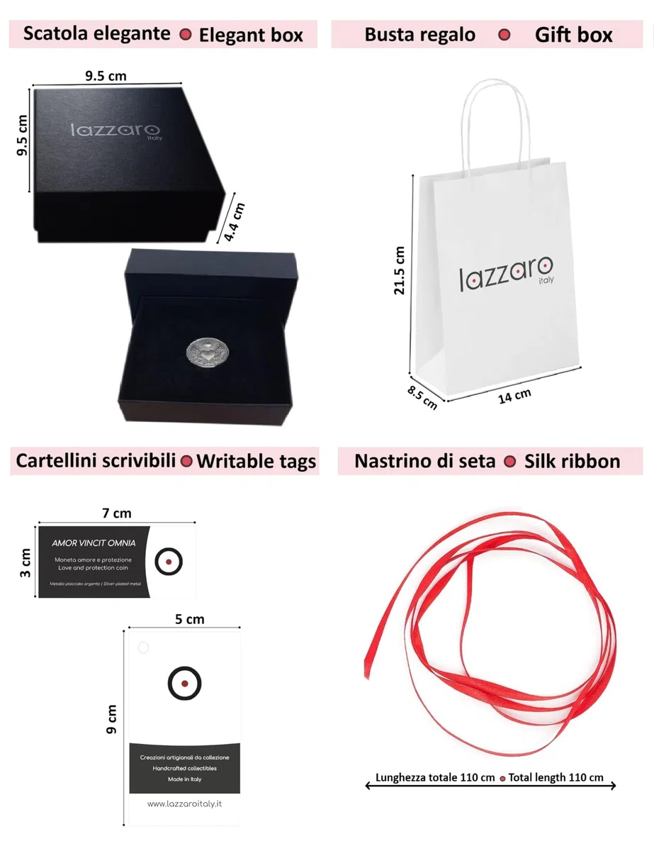 Moneta dell'amore per fortuna e protezione: "Amor vincit omnia" - Idea regalo donna, uomo, mamma, nonni – San Valentino, compleanni, ricorrenze – Metallo placcato argento – Made in Italy