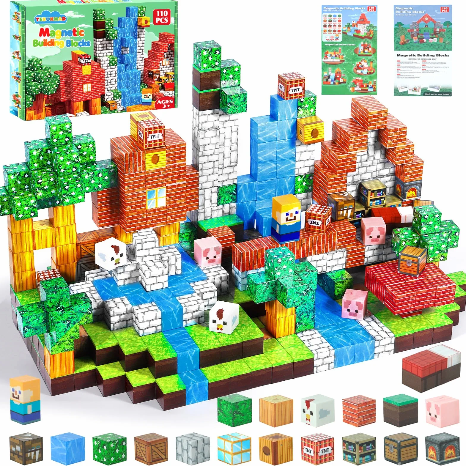 Costruzioni Magnetiche per Bambini, 110 Pezzi Costruzioni Magnetiche, Giocattolo Educativo Montessori per Bambini 3 4 5 6 7 8 9 10 Anni, Regali Di Compleanno 3-10 Anni