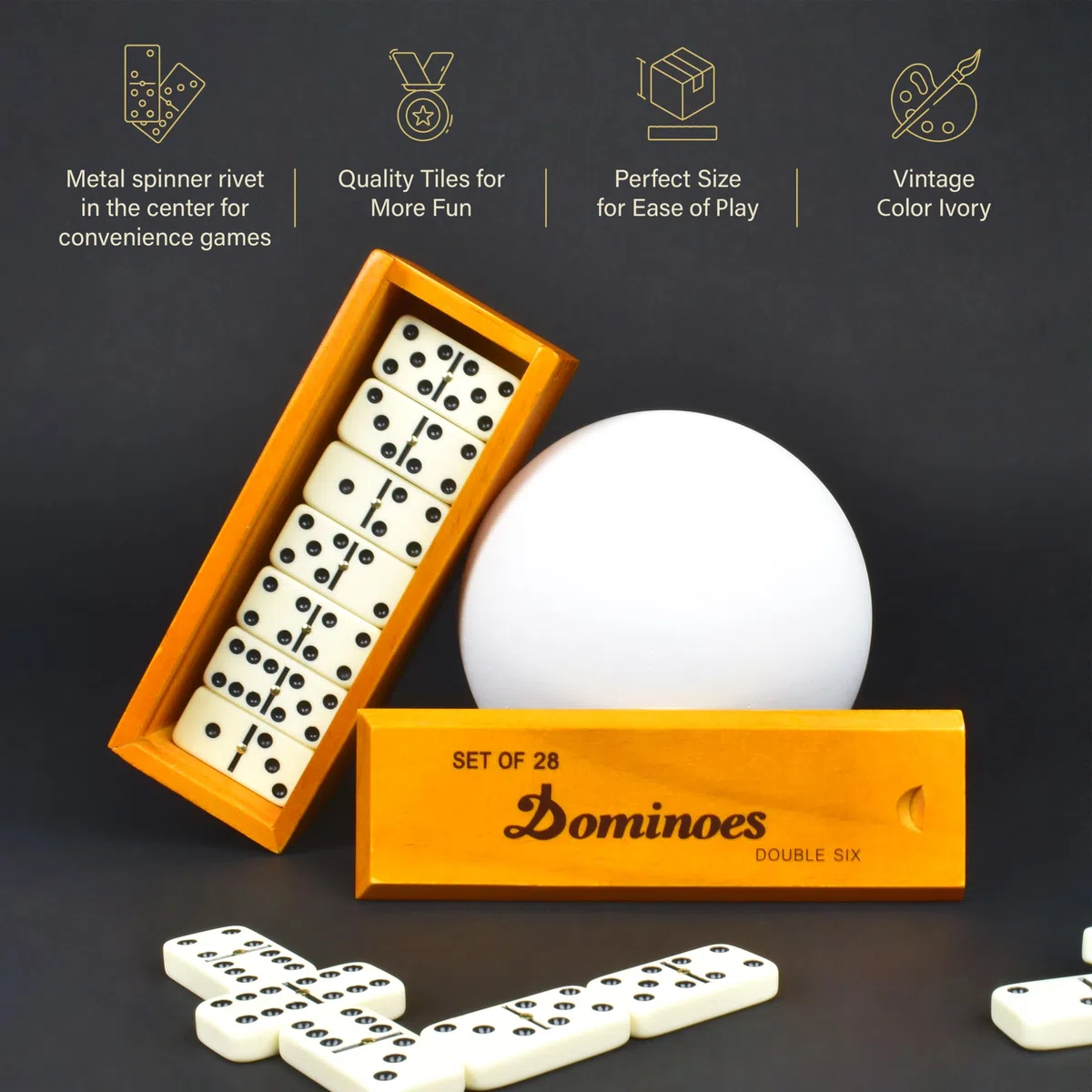 Queensell Juegos de Mesa - Domino per adulti, giochi da tavolo classici, doppio 6 domino per famiglie per bambini e adulti, set di 28 tessere standard con custodia in legno