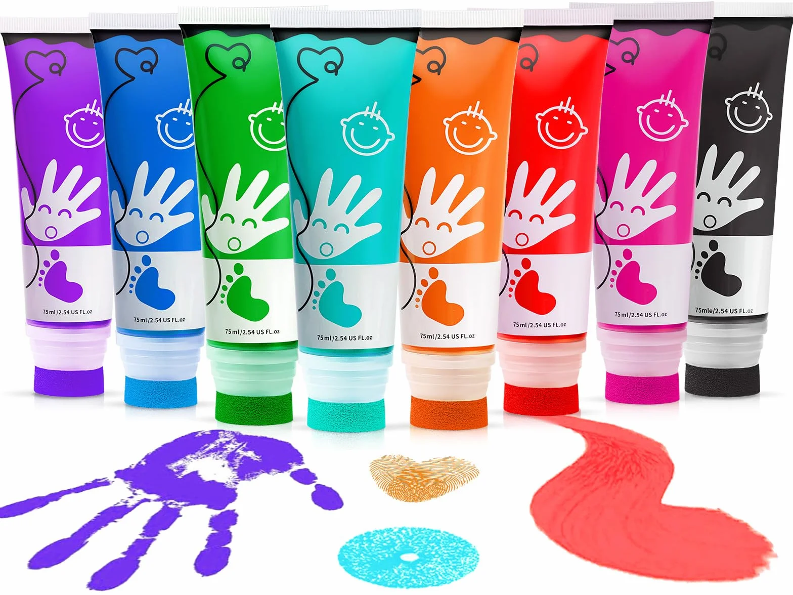 Colori a Dita per Bambini Atossici Con Testa In Spugna 8 Colori Lavabile 75 ml/tubo, Colori a Dita Adatto per i Regali di Educazione Precoce dei Bambini, Pittura Fatta a Mano