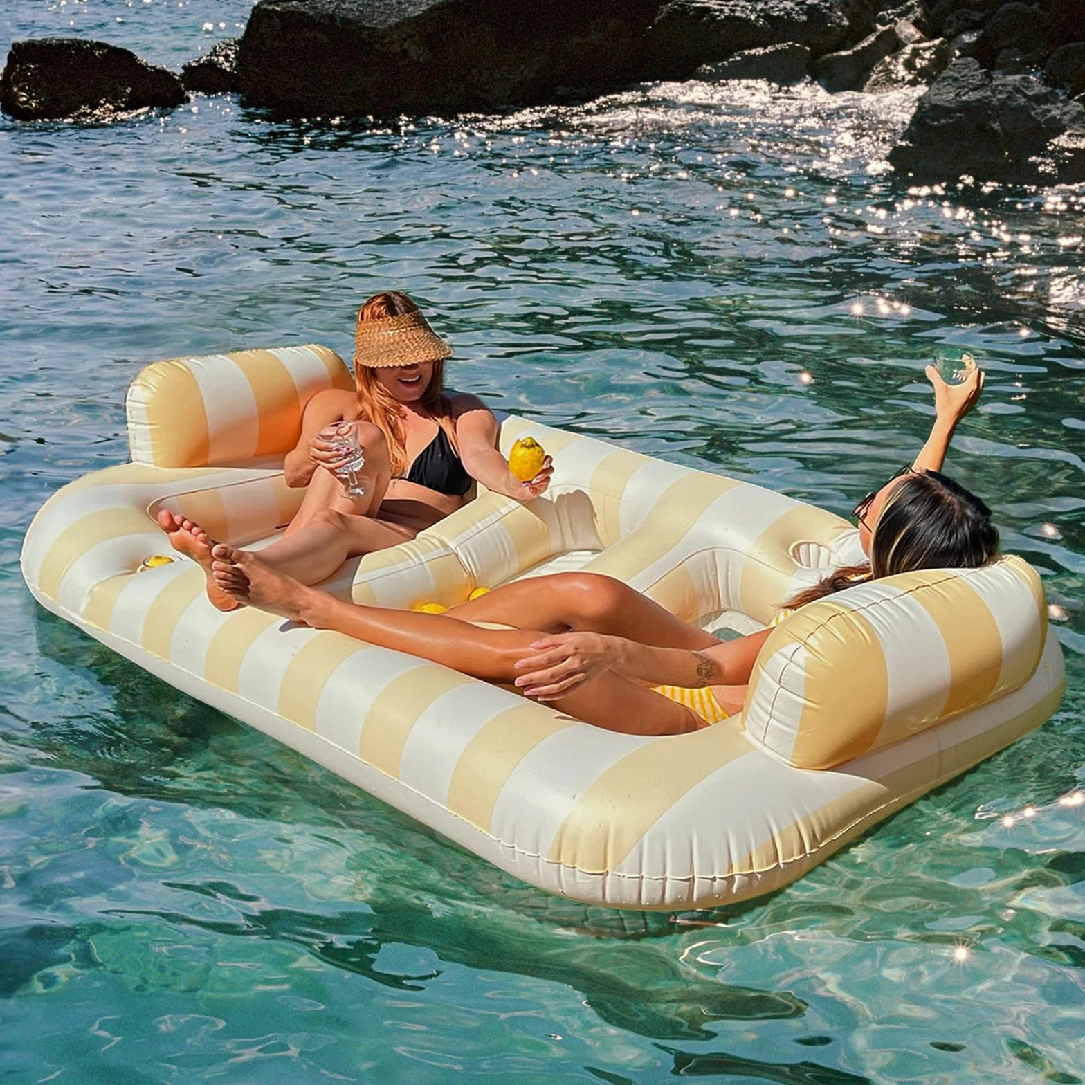 Float Joy Materassino Mare Gonfiabile Piscina Adulti Materasso Gonfiabili Giganti 200 x 120 cm Poltrona Gonfiabile Sdraio Lettino con Portabicchieri