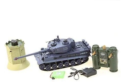 s-idee® RC Panzer 99867 - Carro armato battito tedesco Tiger 1:28 con sistema di combattimento a infrarossi integrato 2,4 Ghz RC R/C