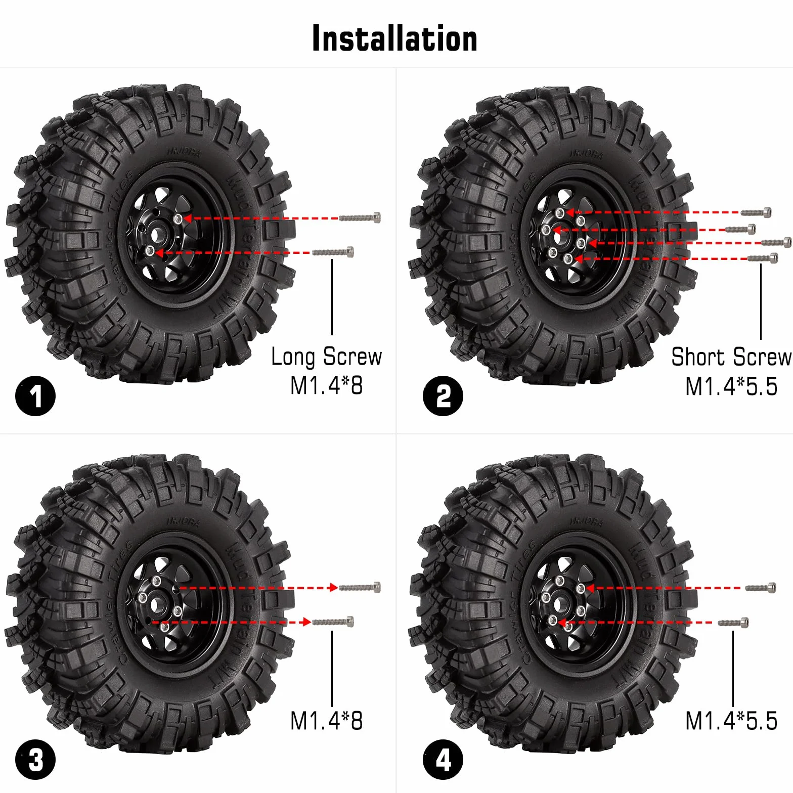 INJORA 1.0 RC Ruota Beadlock Acciaio Stampato Beadlock Piatto Fondo 1.0 Ruote per Axial SCX24 FCX24 FCX18 Gladiator Deadbolt Bronco C10 JLU Upgrade Parts,Nero