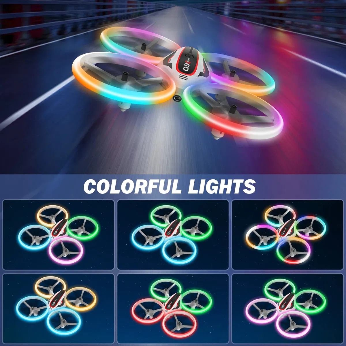Drone con Telecamera per Bambini, Giocattolo Regalo Droni Telecomandati con Luce LED, RC Quadricottero Elicottero con Modalità Senza Testa, Funzione Hovering, 3D Flip e 2 Batterie