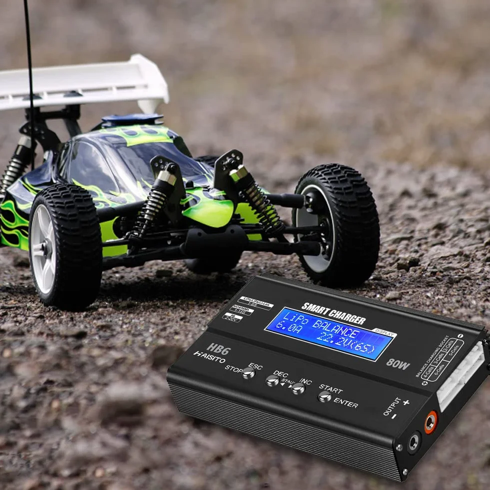Haisito Caricabatterie Lipo 80W 6A Lipo Balancer per batteria Lipo/Li-Ion/Life (1-6S) e NiMH/NiCd (1-15S), caricatore RC con schermo LED, alimentatore e adattatore XT60 / Deans/JST/Futaba
