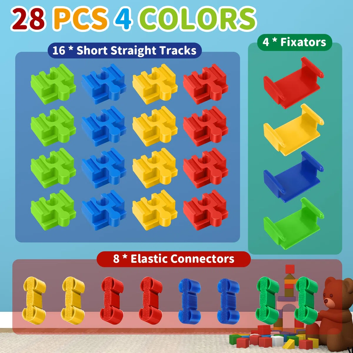 28 Pezzi Connettori Adattatori Compatibili Con Brio Duplo, Attraversamento Per Treno, Connettori Per Binari, Connettori per binari Builder Set