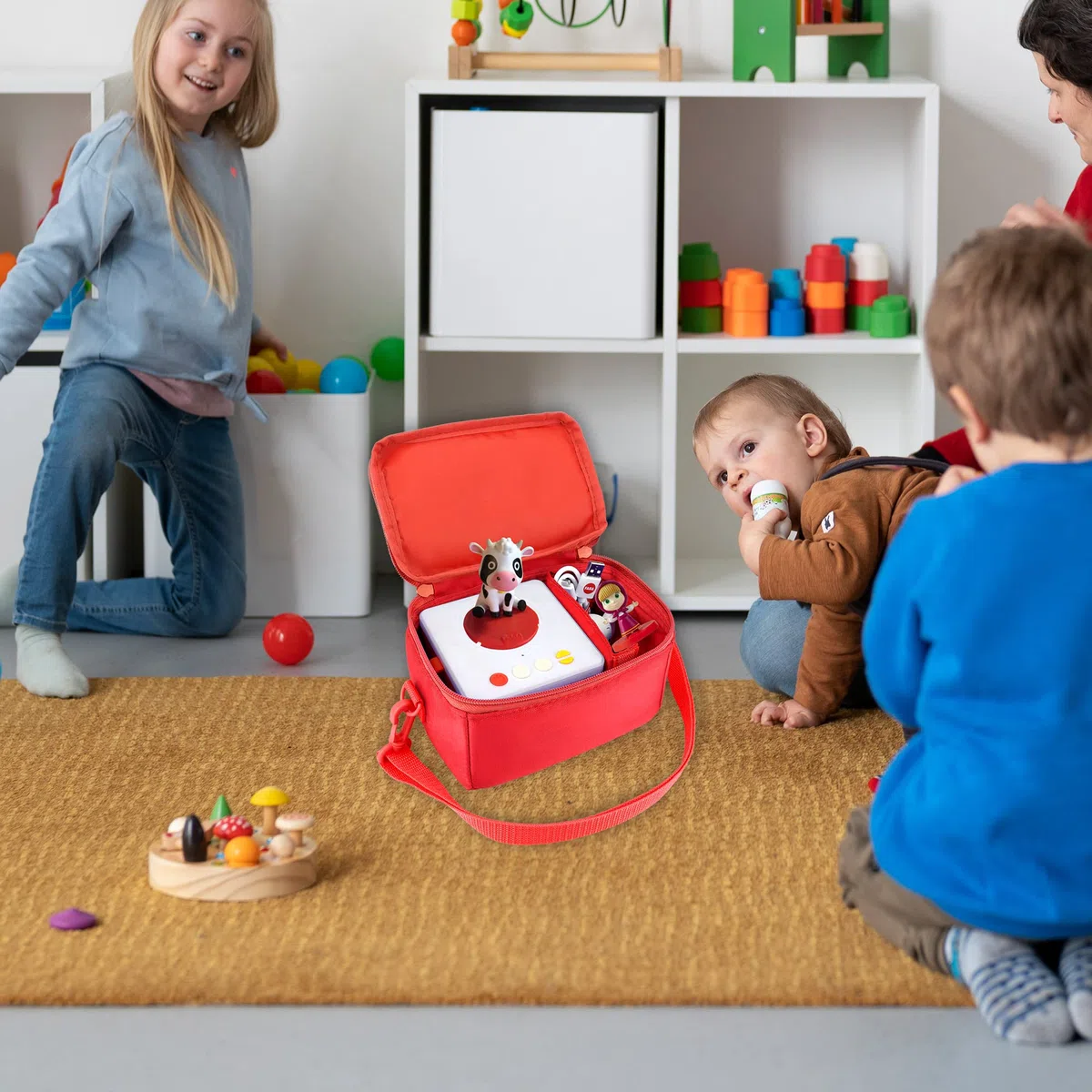 Borsa per FABA Raccontastorie con Scomparto per 1-2 FABA Personaggi Sonori Italiani, Custodia per il Trasporto per Cantastorie Bambini 0 a 6 anni e Storie Filastrocche Canzoni Personaggi, Rosso