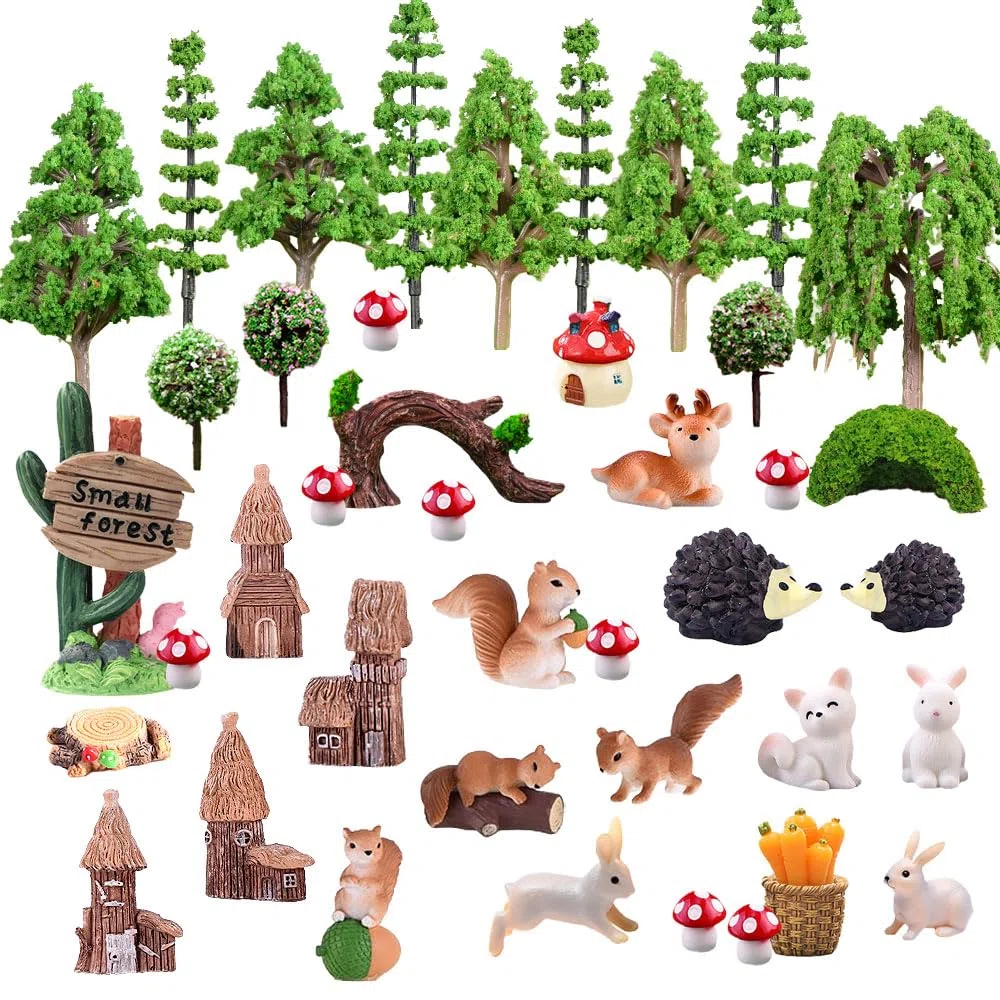 42 Pezzi Alberi Modellismo Alberi Modello Misto Albero del Diorama Plastic Animali del Bosco per DIY Paesaggi in Miniatura Decorazione