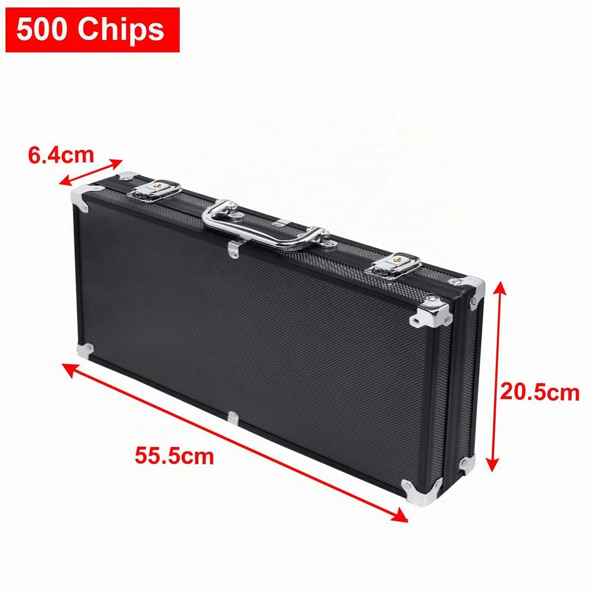 Valigetta da Poker Set da 500 fiches da Poker fiches da Poker Laser con mazzi da Poker 2X, Pulsante Dealer 3X, Dadi 5X, Custodia in Alluminio con 2 Chiavi - Nero