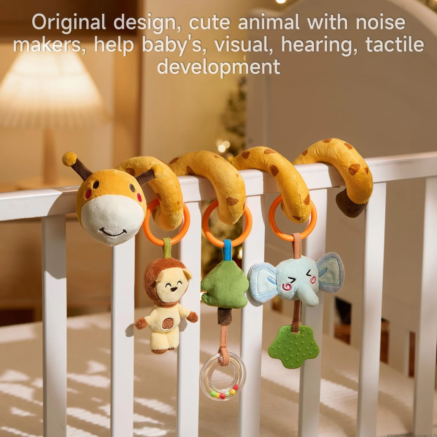 TUMAMA Kids Giraffa Spirale Carrozzina Giocattoli per Bambini, Neonati Seggiolino Auto Giocattoli Culla Passeggino Appeso Giochi, Peluche Sonaglio Sensoriale Giocattolo Regalo per Bambini e Bambine