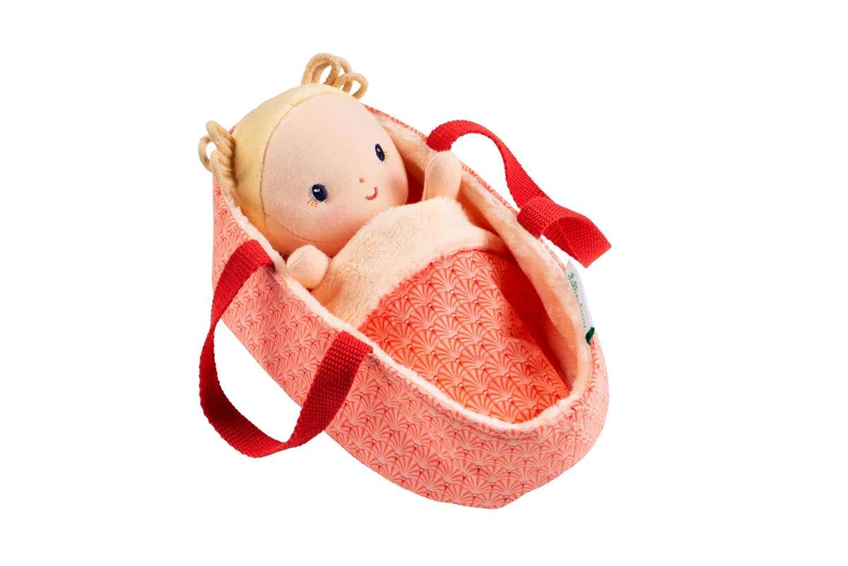 LILLIPUTIENS Bebè Anais con Culla, Bambola in Tessuto con Accessori, Stimola la motricità fine, l’empatia e l’immaginazione, Bambola realistica 22 cm educativa per Bambini dai 12 Mesi, 83131