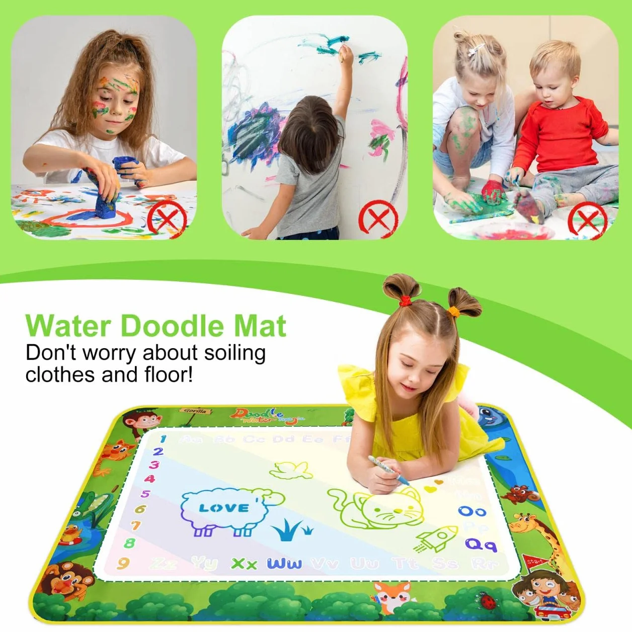 Tappeto Magico Bambini,120x90cm Doodle in EVA da Disegno ad Acqua con Accessori,Riutilizzabile Senza Macchie-Giocattolo Gioco Educativo Regalo per Ragazzi