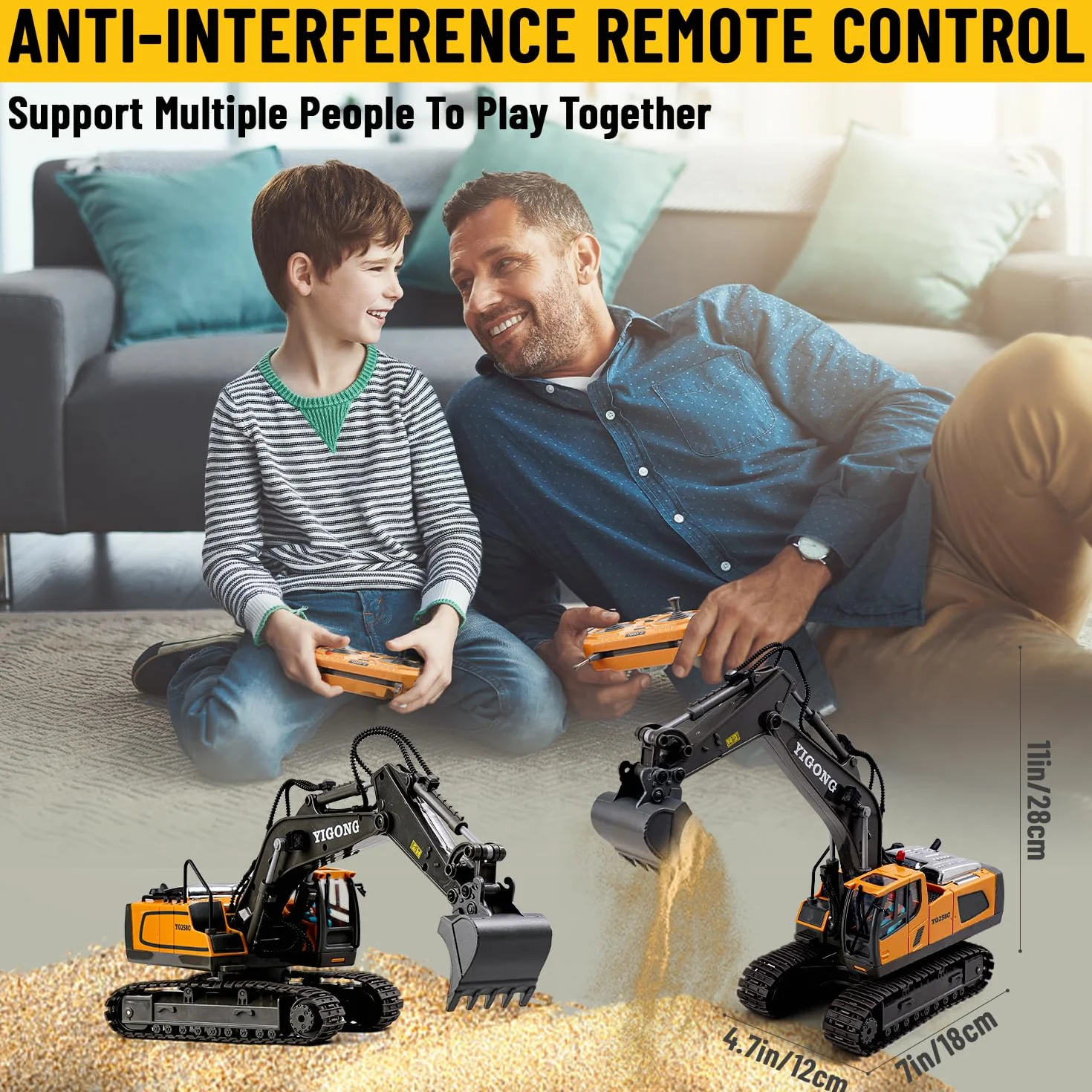 Giocattoli per bambini a distanza,Ricaricabile RC Pellatrice con pala in metallo,Veicoli da costruzione,Escavatore Rotazione 680,Giocattolo Digger per 100Mins/Suoni/Luce