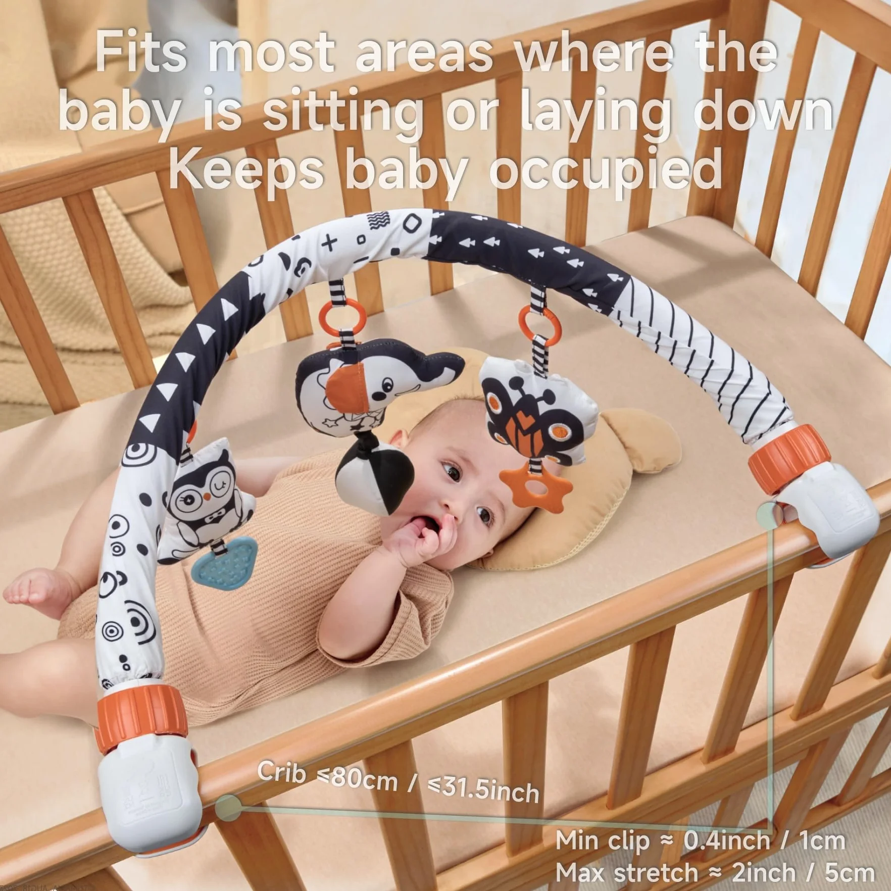 TUMAMA Arco Giochi per Passeggino, Giochi Neonati 0 3 6 8 9 12 Mesi Arco Gioco con Clip Culla, Ovetto, Neonato Giocattolo con Pupazzi Sensoriali Appendibili
