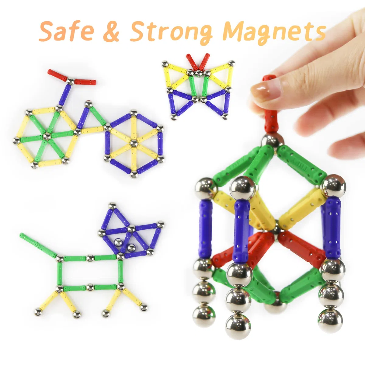 144 Pezzi Bastoncini Magnetici, Giocattoli Magnetici da Costruzione, Puzzle Blocchi Gioco Impilabile Magnete Kit Costruzione Giocattoli Educativi per Adulti & Bambini